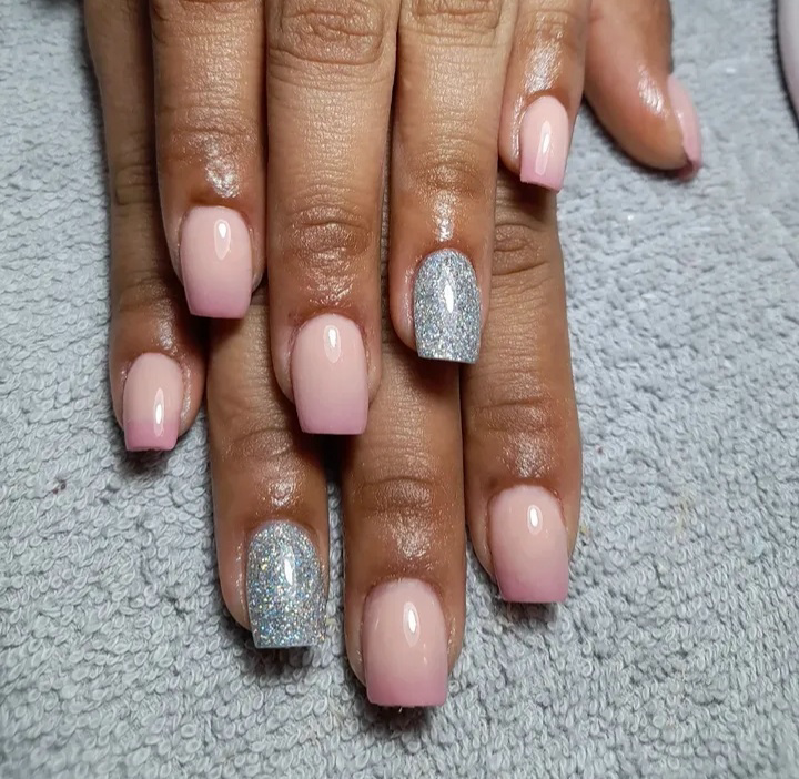 Ombré rosa con glitter plata
